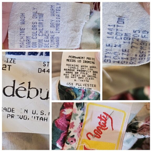 2 Vintage 90s Girls 18 Month 2T Floral Party Dresses Layered‎ Pink Collar Formal - Picture 14 of 14